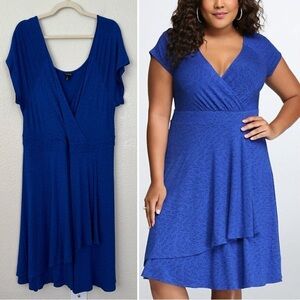 Torrid Blue Soft Stretch Quirky Bird Print Surplice V-neck Skater Dress, Size 3X